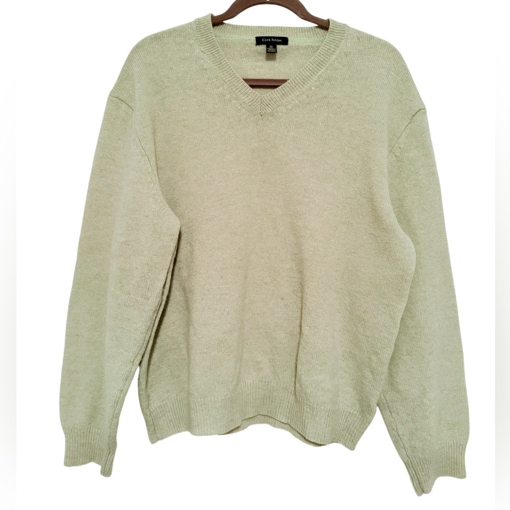 Club Room 100% Lambswool XL Lime Green V Neck Womens Sweater Warm Cozy Unique